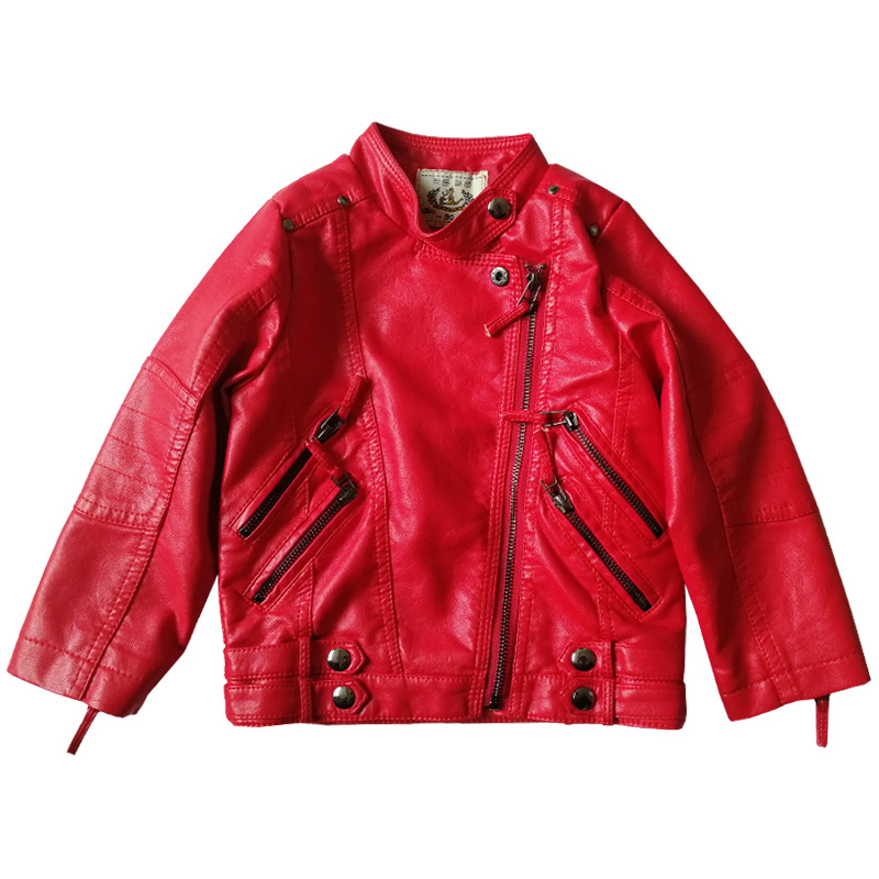 여자 어린이 크리스마스 레드 모터사이클 PU 가죽 재킷 - Streetwear Brand Red Logo 리뷰 및 가격