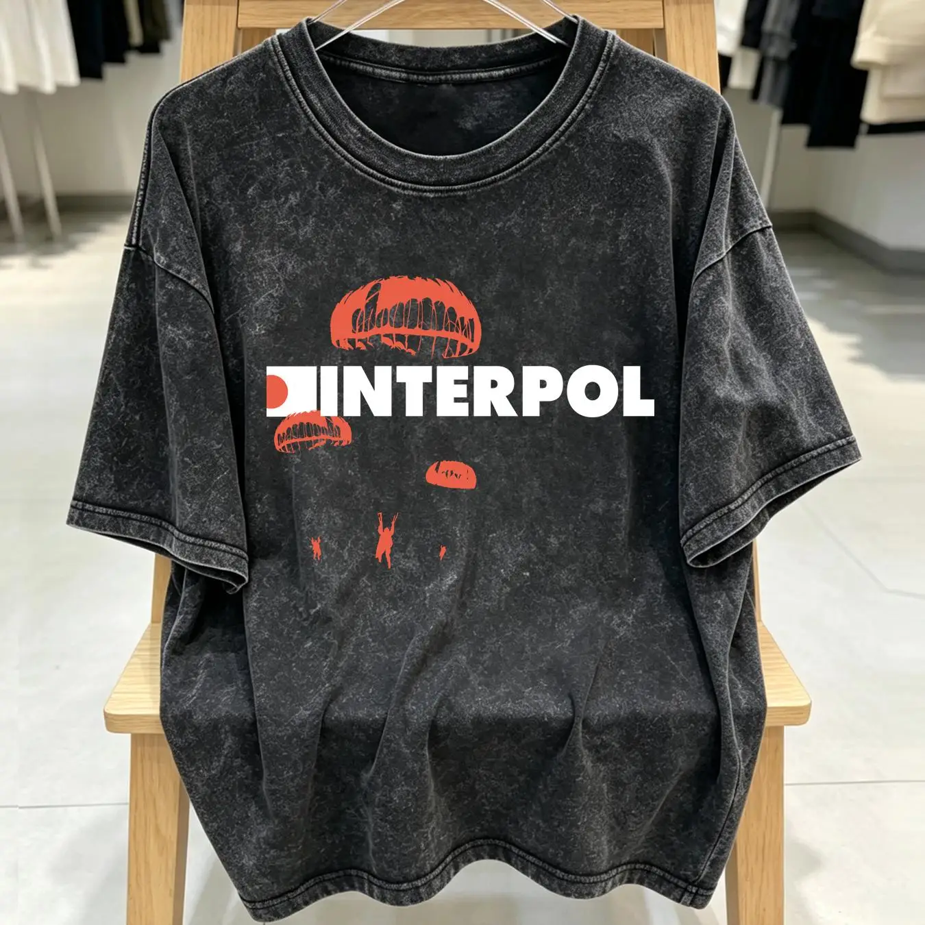 세탁한 티셔츠, 인터폴 밴드 로고, 면 소재, 검은색, - Streetwear Brand Vintage 리뷰 및 가격